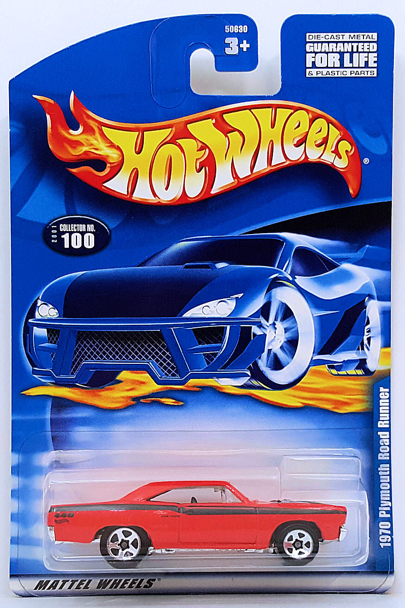 Hot Wheels 2001 - Collector # 100/240 - 1970 Plymouth Road Runner - Red - USA Card with '1970 Plymouth Road Runner' on Card - MPN 50630