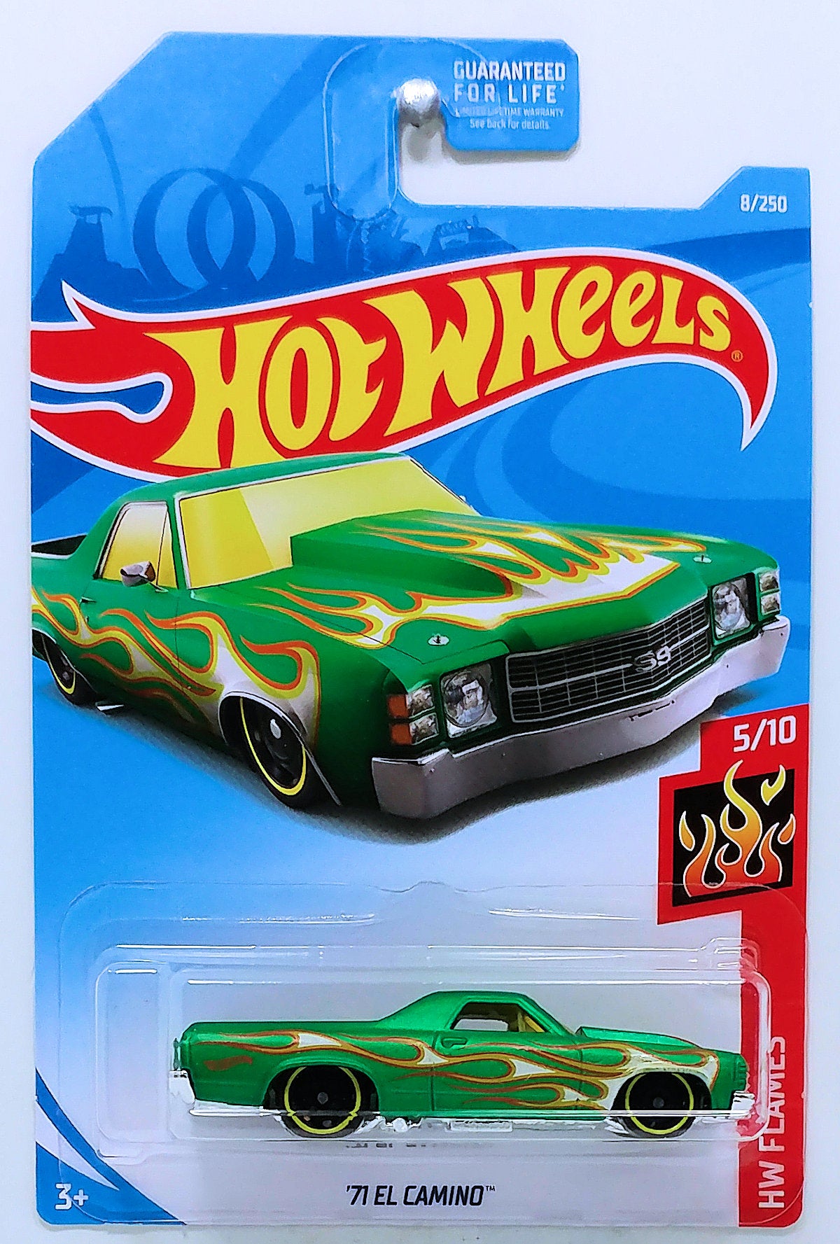 Hot Wheels 2019 - Collector # 008/250 - HW Flames 5/10 - '71 El Camino - Satin Green - USA