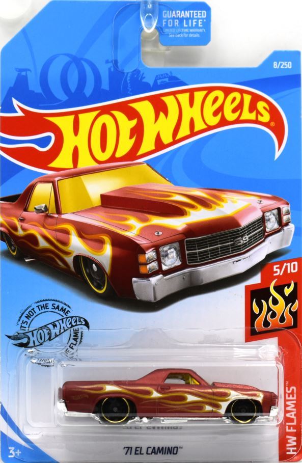 Hot Wheels 2019 - Collector # 008/250 - HW Flames 5/10 - '71 El Camino - Satin Burgandy - USA