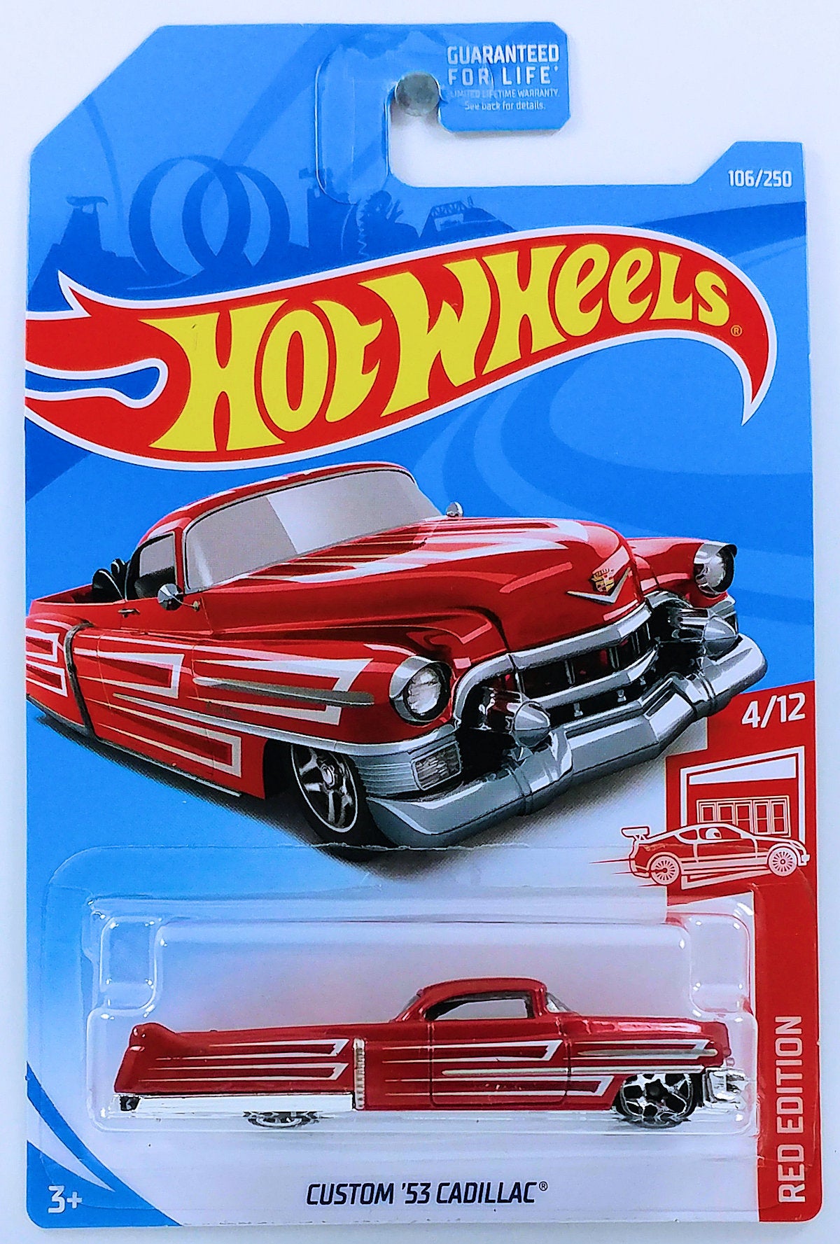 Hot Wheels 2019 - Collector # 106/250 - Red Edition 4/12 - Custom '53 Cadillac - Red - USA Card - Target Exclusive