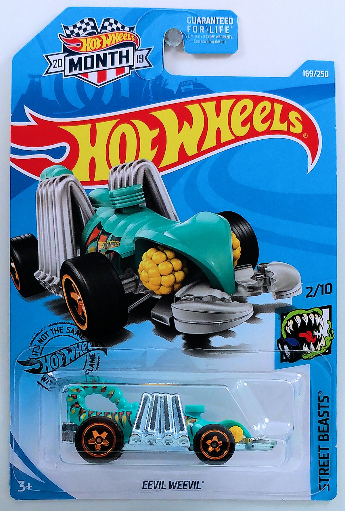 Hot Wheels 2019 - Collector # 169/250 - Street Beasts 2/10 - Eevil Weevil - Turquoise - USA 'Month' Card