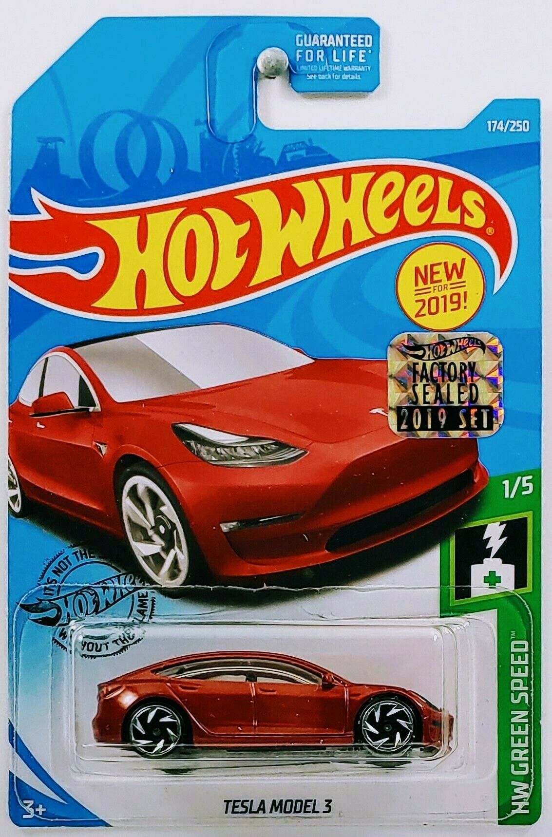 Hot Wheels 2019 - Collector # 174/250 - Tesla Model 3 - USA Factory Sticker