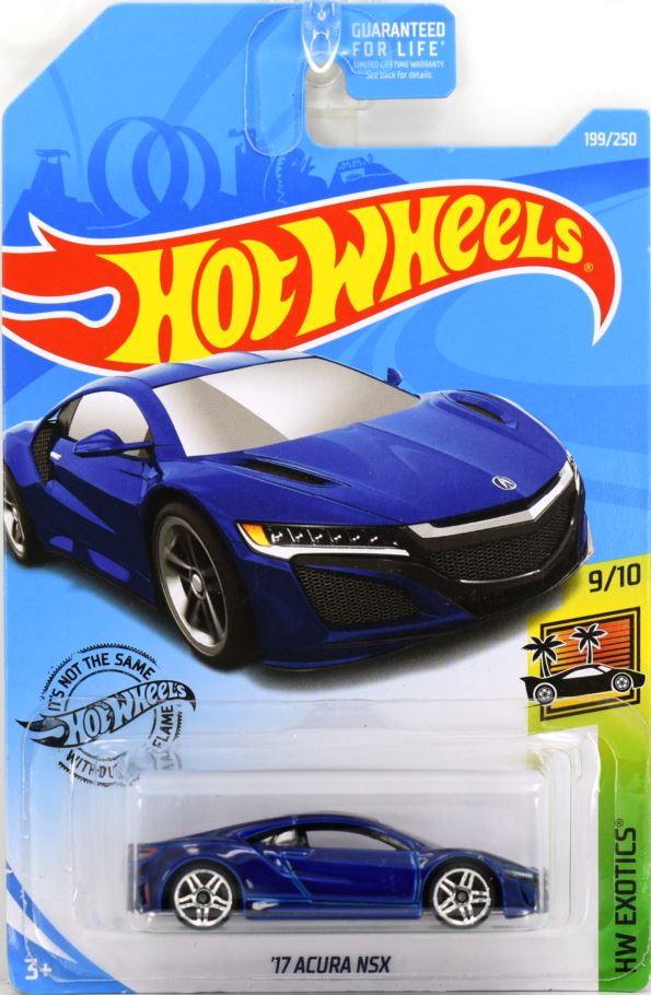 Hot Wheels 2019 - Collector # 199/250 - HW Exotics 9/10 - '17 Acura NSX - Blue - USA Card