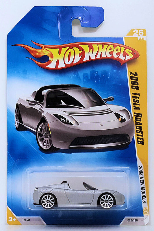 Hot Wheels 2008 - Collector # 026/196 - New Models 26/40 - 2008 Tesla Roadster - Sliver - 10 Spokes - USA