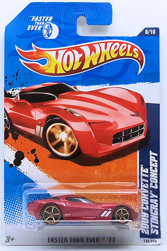 Hot Wheels 2011 - Collector # 148/244 - Faster Than Ever  8/10 - 2009 Corvette Stingray Concept - Metallic Red - FTE Wheels - USA