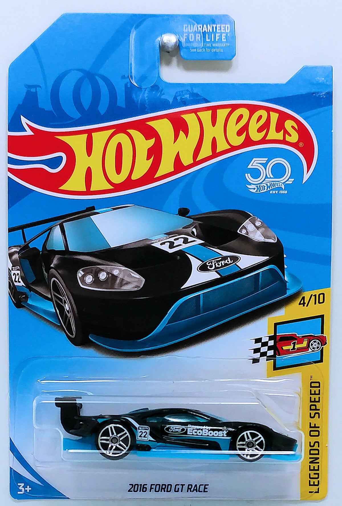 Hot Wheels 2018 - Kroger Exclusive Color - Legends of Speed 4/10 - 2016 Ford GT Race - Black - USA 50th Card