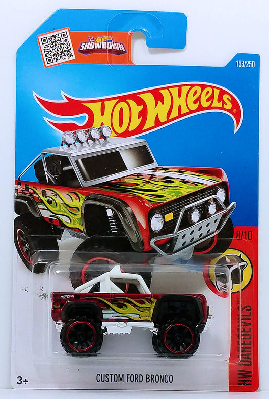 Hot Wheels 2016 - Collector # 153/250 - HW Daerdevils 8/10 - Custom Ford Bronco - Metalflake Dark Red - IC