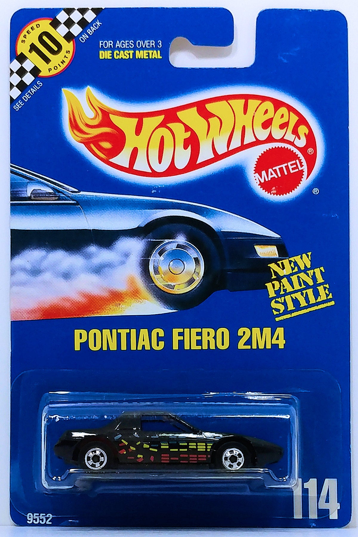 Hot Wheels 1991 - Collector # 114 - Pontiac Fiero 2M4 - Black - BW Wheels - Painted Metal Base