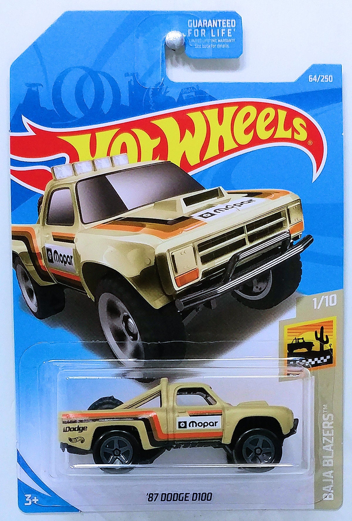 Hot Wheels 2019 - Collector #  064/365 - Baja Blazers 1/10 - '87 Dodge D100 - Tan - USA
