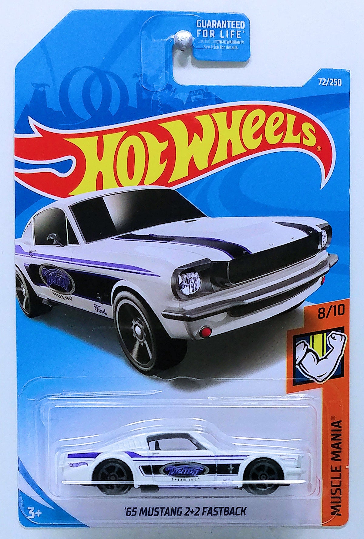 Hot Wheels 2019 - Collector # 072/250 - Muscle Mania 8/10 - '65 Mustang 2+2 Fastback - Matte White - USA