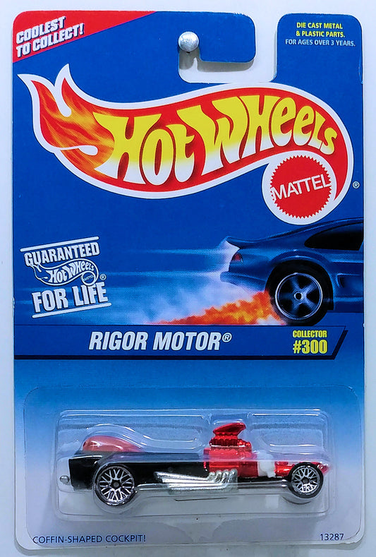 Hot Wheels 1997 - Collector # 300 - Rigor Motor - Black - Red Chrome Motor - WSP Wheels