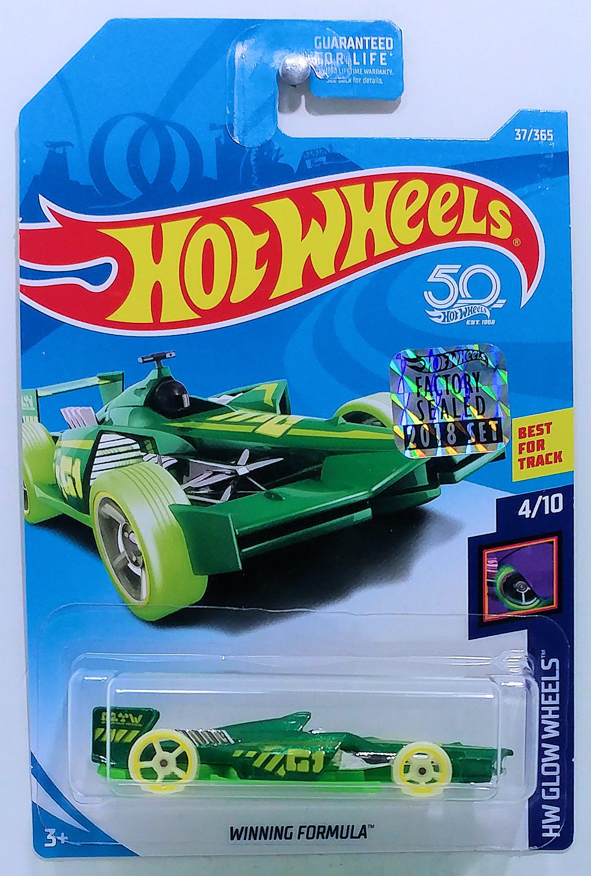 Hot Wheels 2018 - Collector #  037/365 - HW Glow Wheels 4/10 - Winning Formula - Green - 50th FSC
