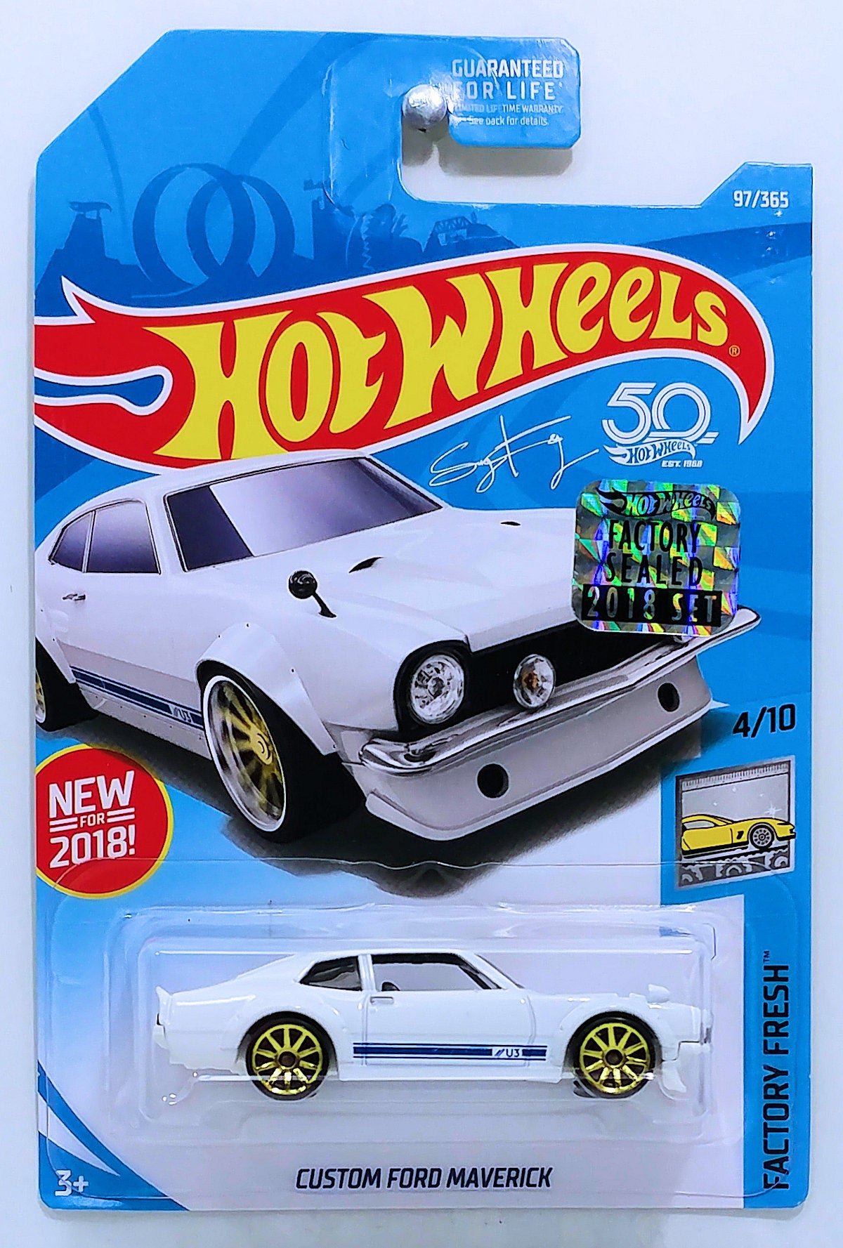 Hot Wheels 2018 - Collector # 097/365 - Factory Fresh 4/10 - New Models - Custom Ford Maverick - White - 50th FSC