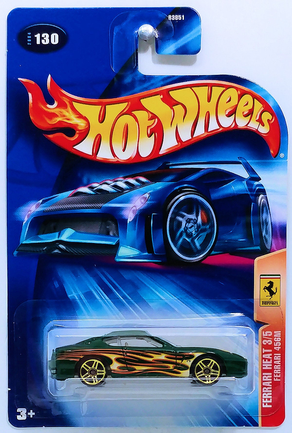 Hot Wheels 2004 - Collector # 130/212 - Ferrari Heat Series 3/5 - Ferrari 456M - Dark Green - Gold PR5s - NO Hot Wheels Logo - USA '04 New Card