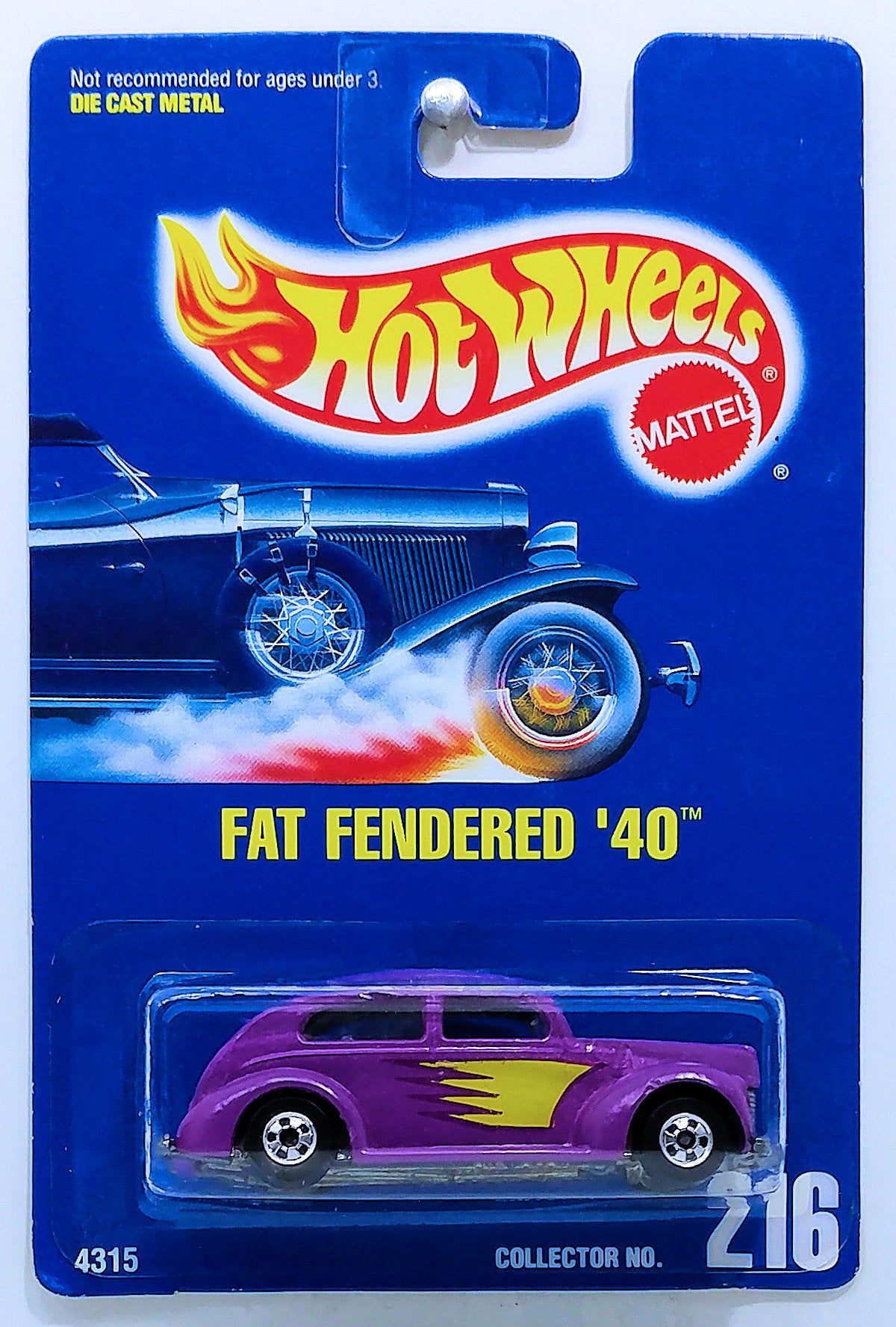 Hot Wheels 1993 - Collector # 216 - Fat Fendered '40 - Purple - BW Wheels - USA