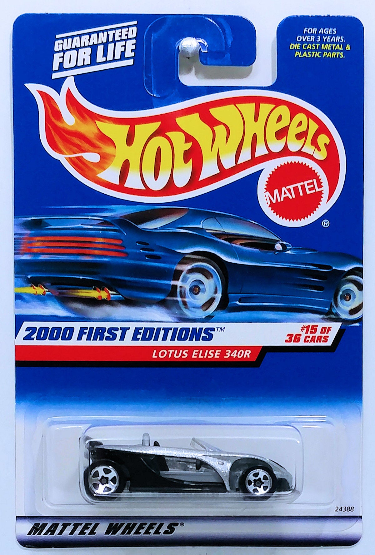 Hot Wheels 2000 - Collector # 075/250 - First Editions 15/36 - Lotus Elise 340R - Silver - 5 Spokes - Painted Base