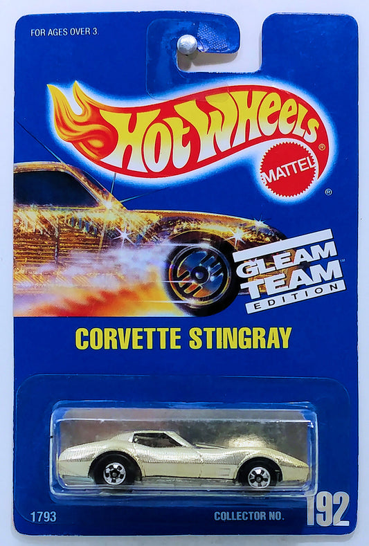 Hot Wheels 1992 - Collector # 192 - Gleam Team Edition - Corvette Stingray - Textured Chrome - BW Wheels - USA