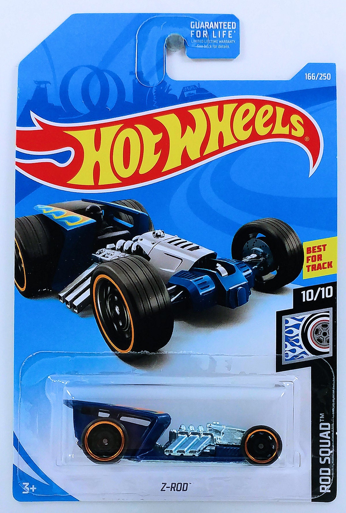 Hot Wheels 2019 - Collector # 166/250 - Rod Squad 10/10 - Z-Rod - Blue  - USA Card