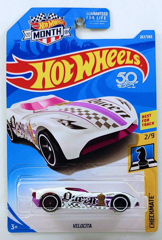 Hot Wheels 2018 - Collector # 267/365 - Checkmate 2/9 - Velocita - White - 'Month'