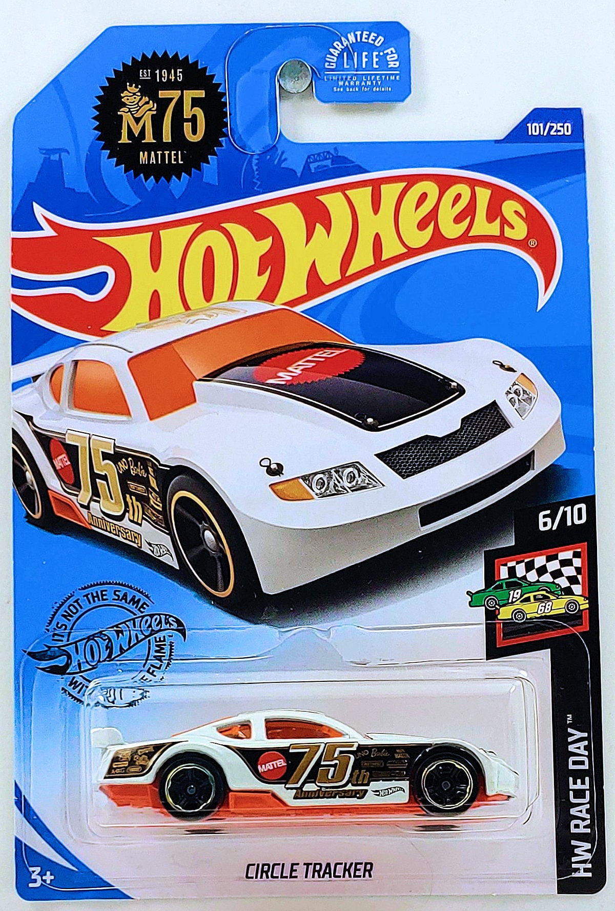 Hot Wheels 2020 - Collector # 101/250 - HW Race Day 6/10 - Circle Tracker - White - USA Card with Mattel 75th Logo