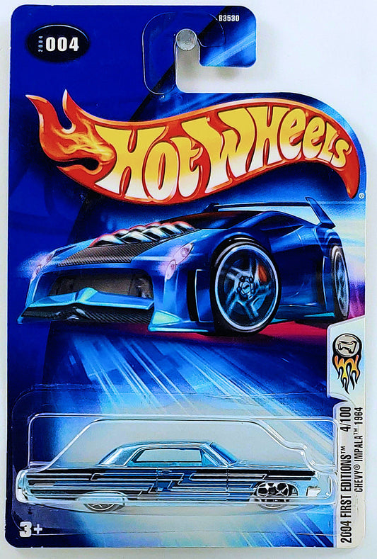 Hot Wheels 2004 - Collector # 004/212 - First Editions 4/100 - Chevy Impala 1964 - Metallic Blue - Y5 Wheels - USA ’04 Newer Card