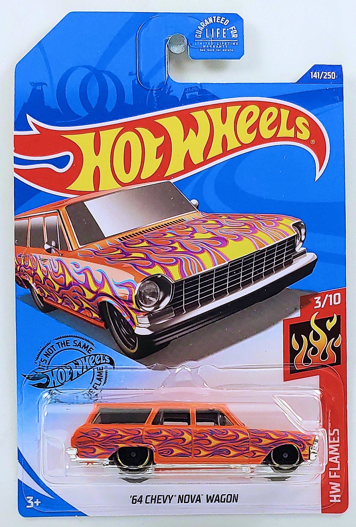 Hot Wheels 2020 - Collector # 141/250 - HW Flames 3/10 - '64 Chevy Nova Wagon - Metallic Dark Orange