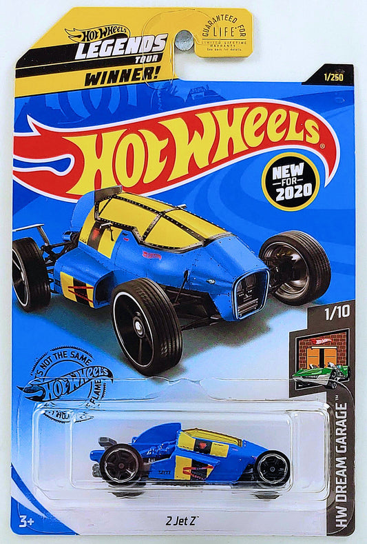 Hot Wheels 2020 - Collector # 001/250 - HW Dream Garage 1/10 - 2 Jet Z - Blue - USA Card with Legends Tour Promo