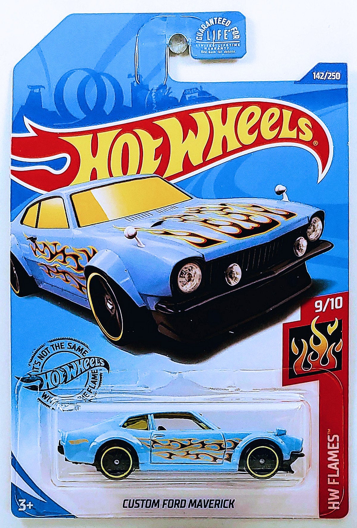 Hot Wheels 2020 - Collector # 142/250 - HW Flames 9/10 - Custom Ford Maverick - Matte Sky Blue - Kroger Exclusive