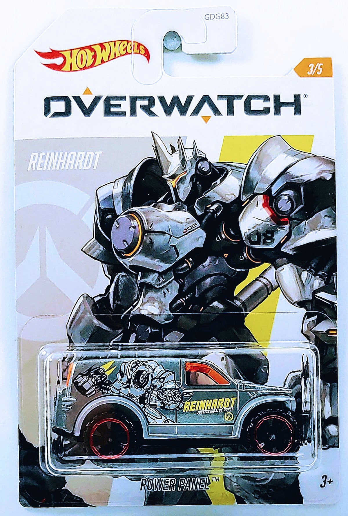 Hot Wheels 2020 - Overwatch 3/5 - Power Panel - Metallic Gray / Reinhardt - Walmart Exclusive