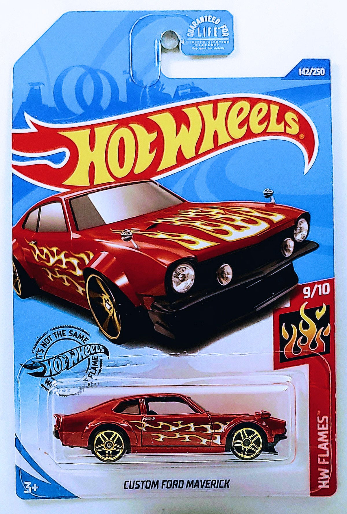 Hot Wheels 2020 - Collector # 142/250 - HW Flames 9/10 - Custom Ford Maverick - Metallic Red Orange