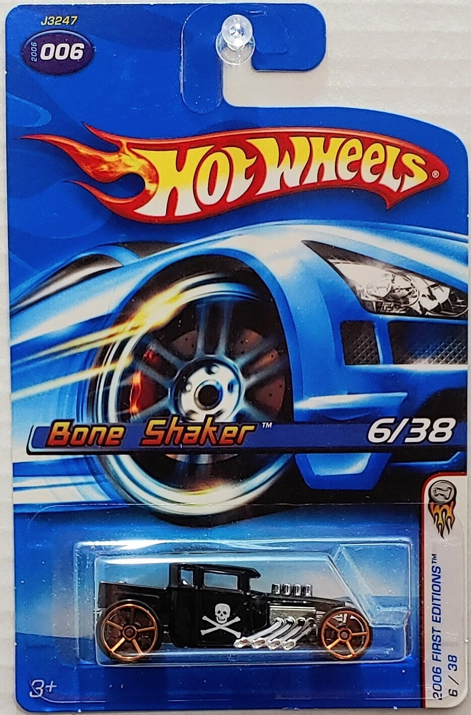 Hot Wheels 2006 - Collector # 006/223 - First Editions 6/38 - Bone Shaker - Black - Faster Than Ever - USA Card with NO FTE Logo