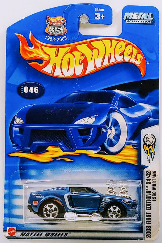 Hot Wheels 2003 - Collector # 046/220 - First Editions 34/42 - 1968 Mustang - Dark Blue - 'Boss Hoss' on Side & Base