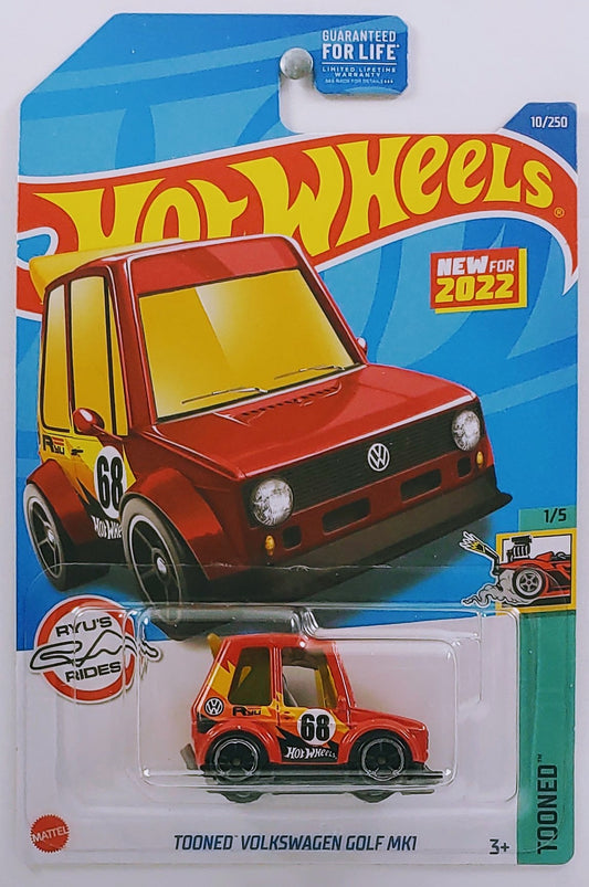 Hot Wheels 2022 - Collector # 010/250 - HW Tooned 1/5 - New Models - Tooned Volkswagen Golf Mkt - Red - USA Card
