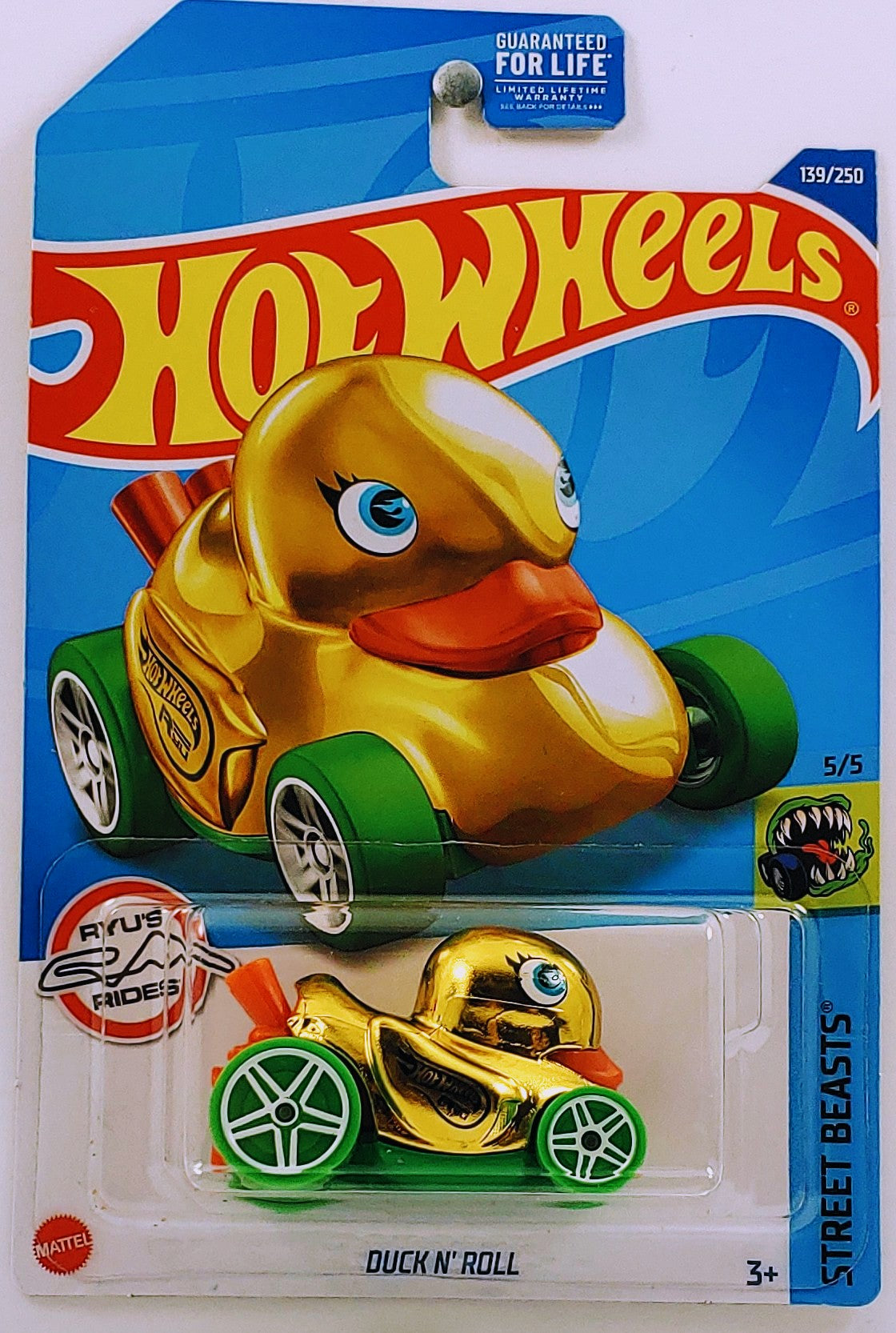 Hot Wheels 2022 - Collector # 139/250 - Street Beasts 5/5 - Treasure Hunts - Duck N' Roll - Gold / Circle Flame Eyes - USA