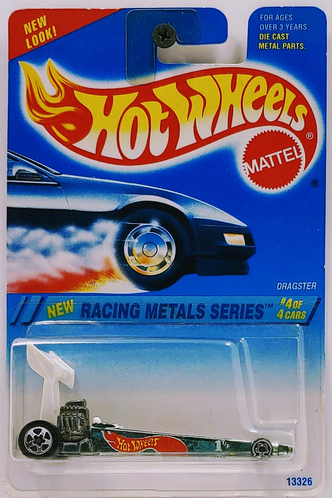 Hot Wheels 1995 - Collector # 340 - Racing Metals Series 4/4 - Dragster - Light Blue Chrome - 5 Spoke Wheels