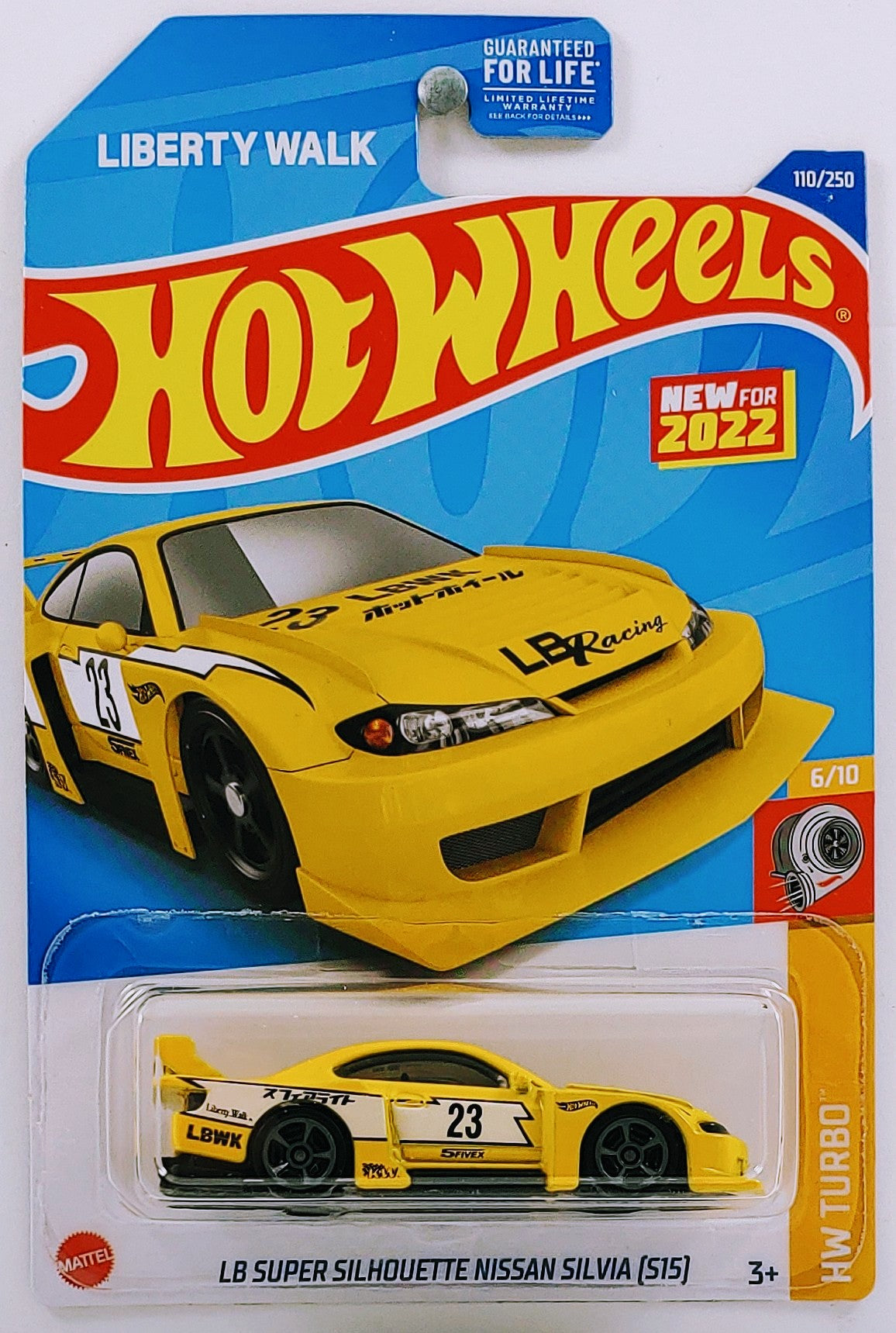 Hot Wheels 2022 - Collector # 110/250 - HW Turbo 6/10 - LB Super Silhouette Nissan Silvia (S15) - Yellow - USA 'Liberty Walk' Card