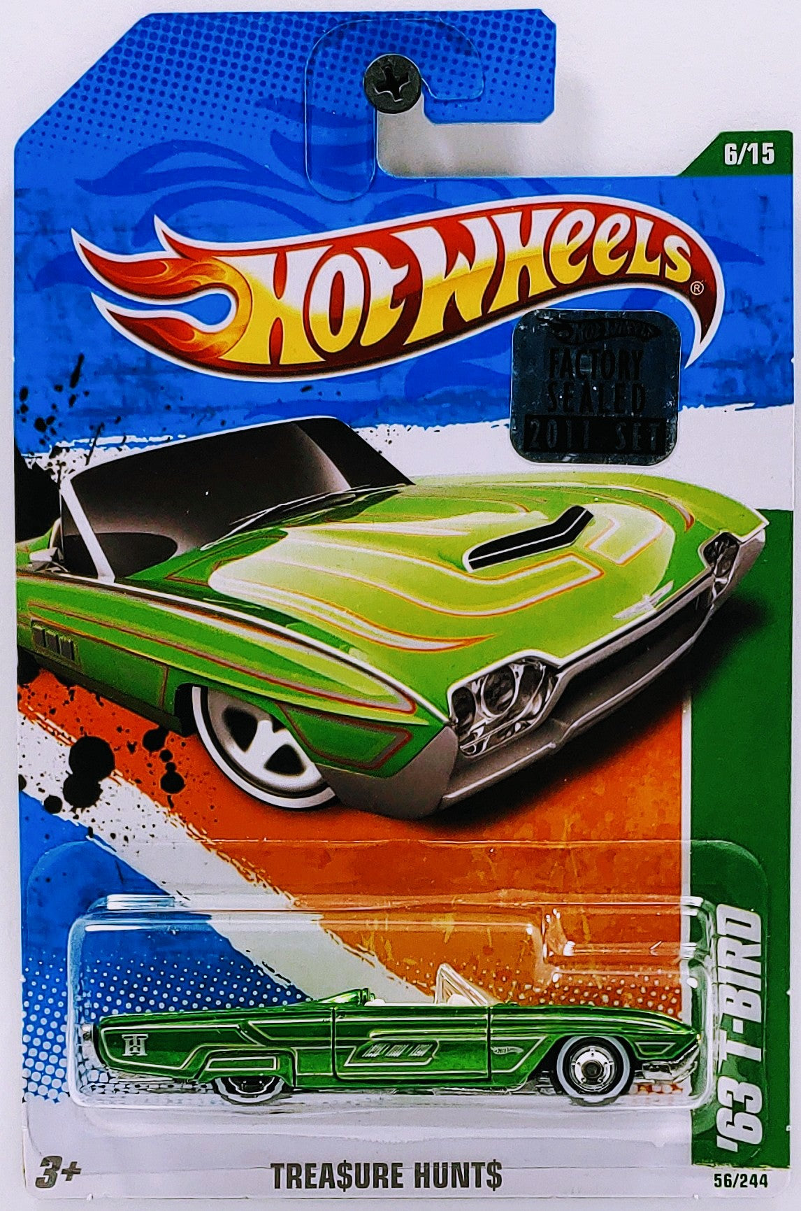 Hot Wheels 2011 - Collector # 056/244 - Super Treasure Hunts 6/15 - '63 T-Bird (Convertible) - Spectraflame Green - Metal/Metal & Real Riders