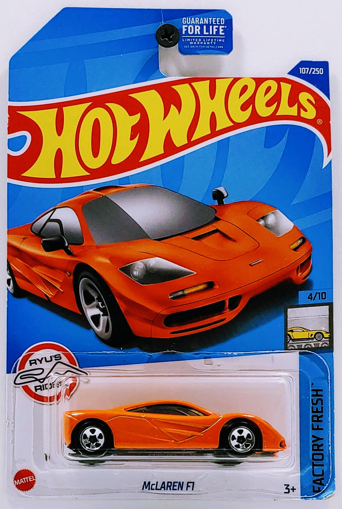 Hot Wheels 2022 - Collector # 107/250 - Factory Fresh 4/10 - McLaren F1 - Orange - 5 Spokes - USA