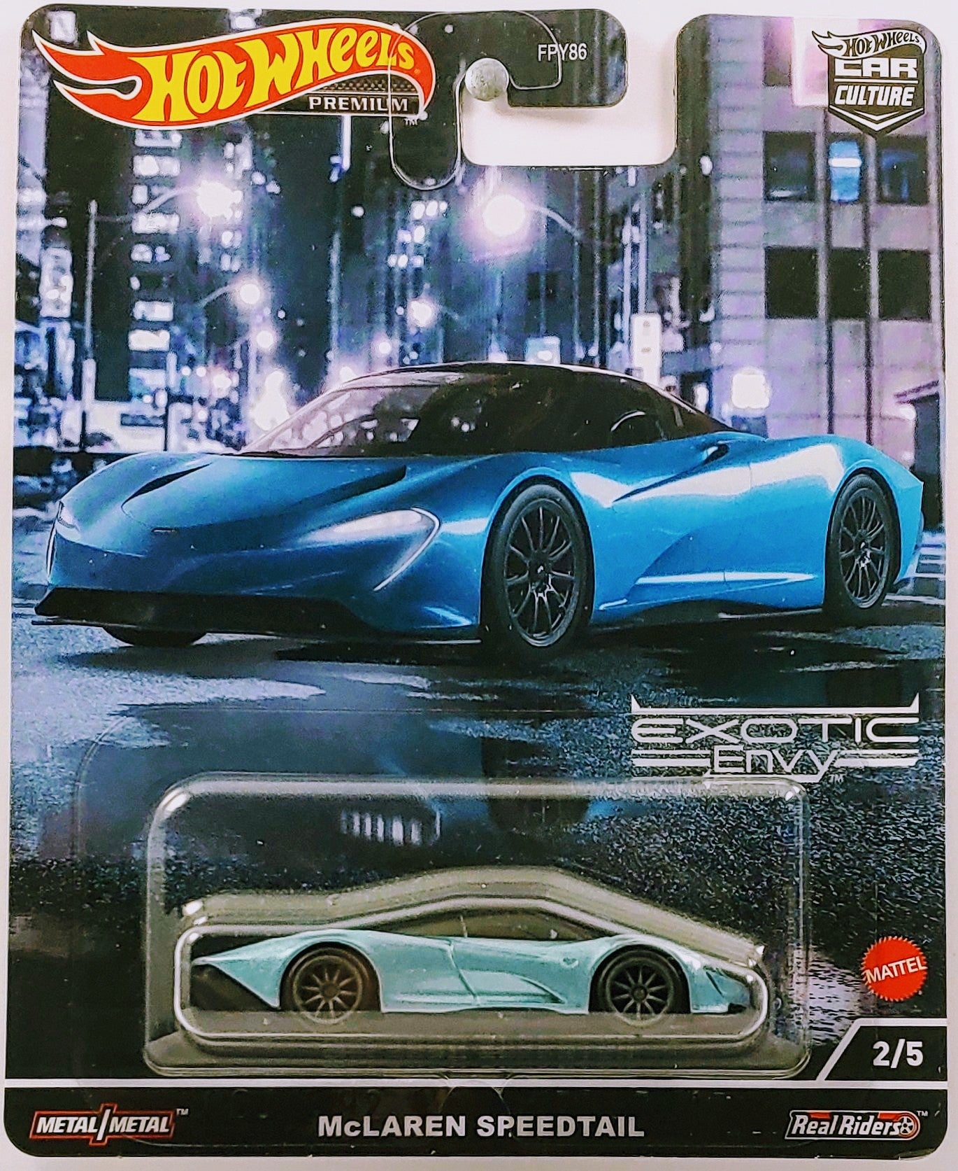 Hot Wheels 2022 -Premium / Car Culture / Exotic Envy 2/5 - McLaren Speedtail - Metallic Blue - Metal/Metal & Real Riders