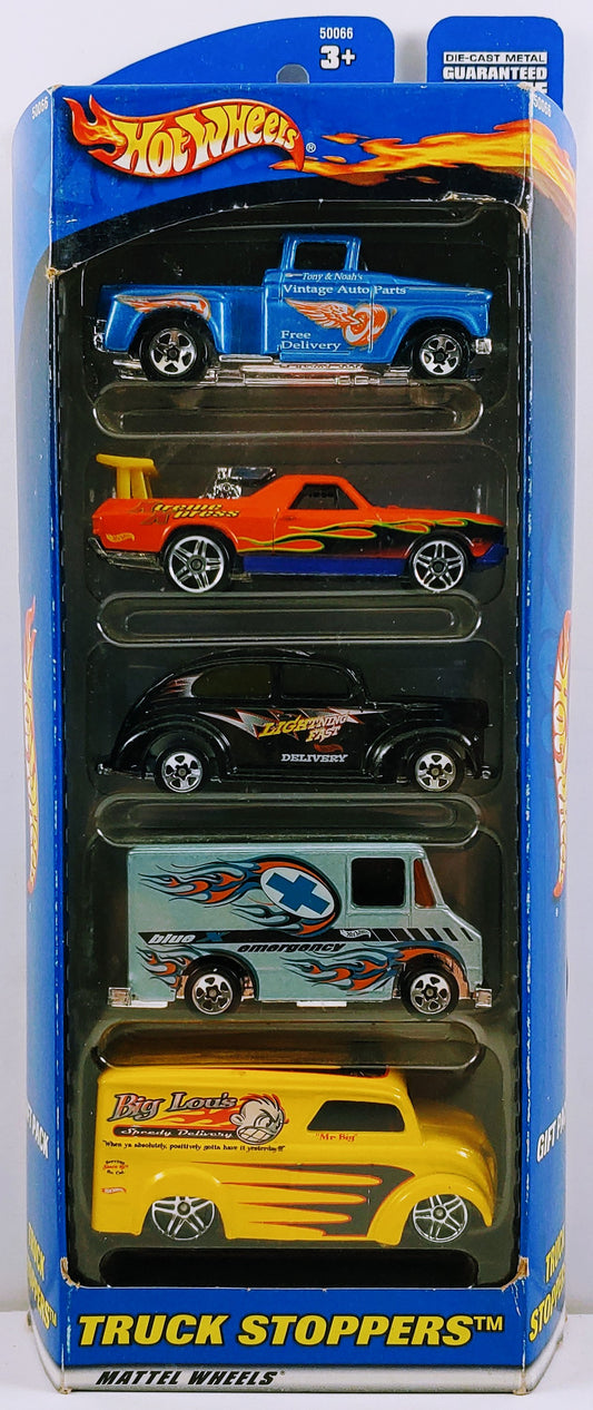 Hot Wheels 2001 - Gift Pack / 5-Pack - Truck Stoppers - '56 Flashsider, '68 El Camino, Fat Fendered '40, Delivery Van (Combat Medic) & Dairy Delivery / Big Lou's