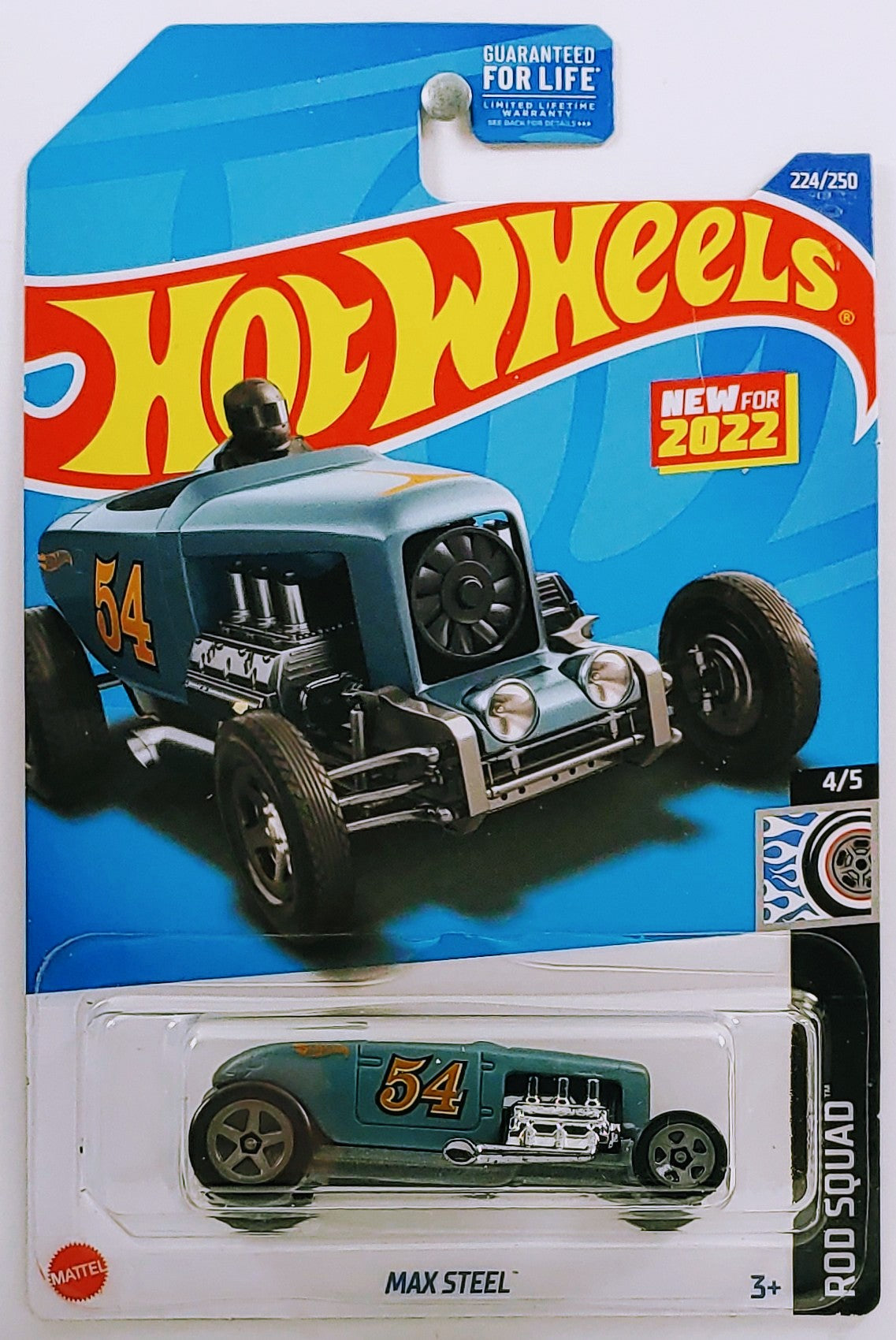 Hot Wheels 2022 - Collector # 224/250 - Rod Squad 4/5 - New Models - Max Steel - Matte Blue Gray - USA