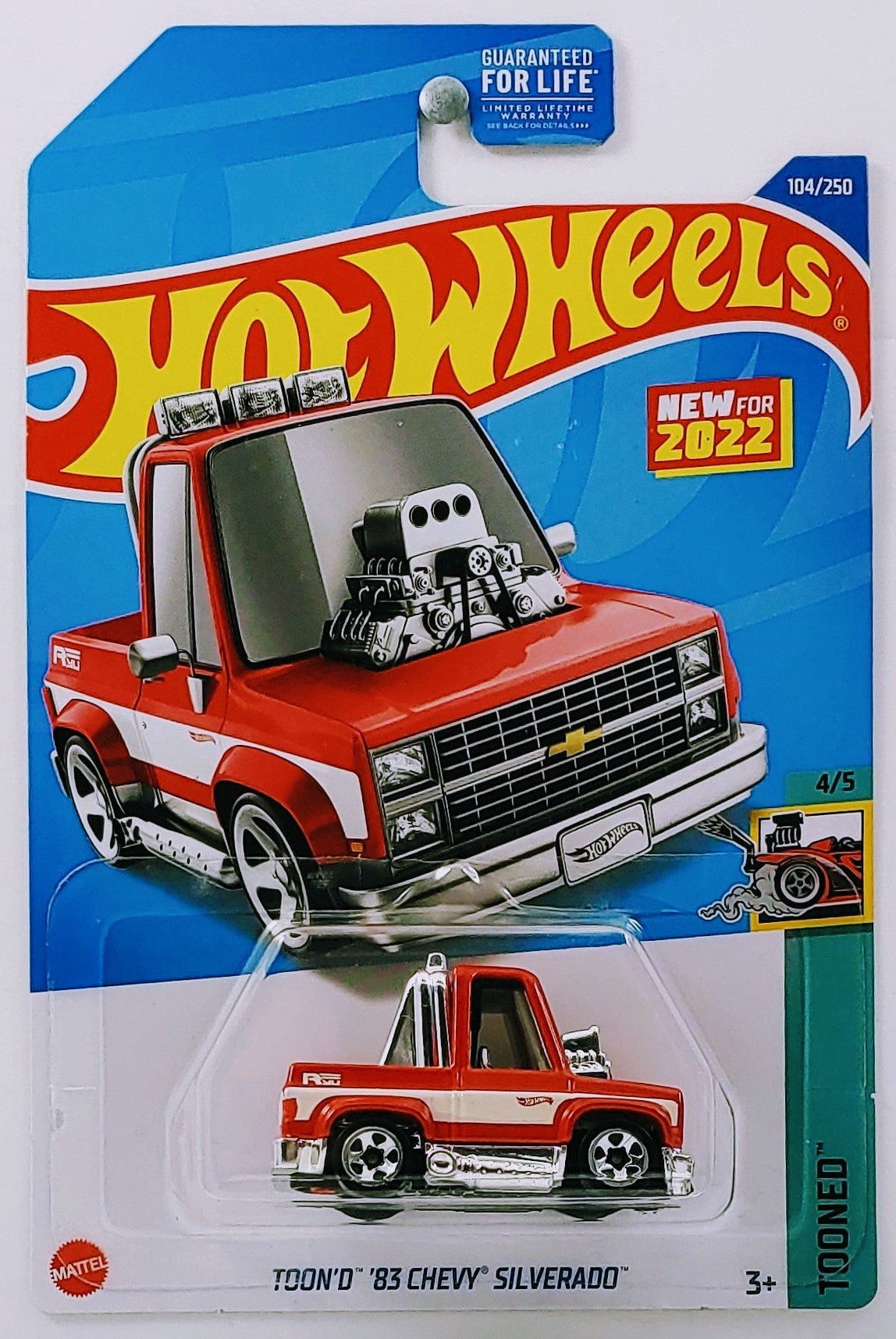 Hot Wheels 2022 - Collector # 104/250 - Tooned 4/5 - New Models - Toon'd '83 Chevy Silverado - Red & White - USA