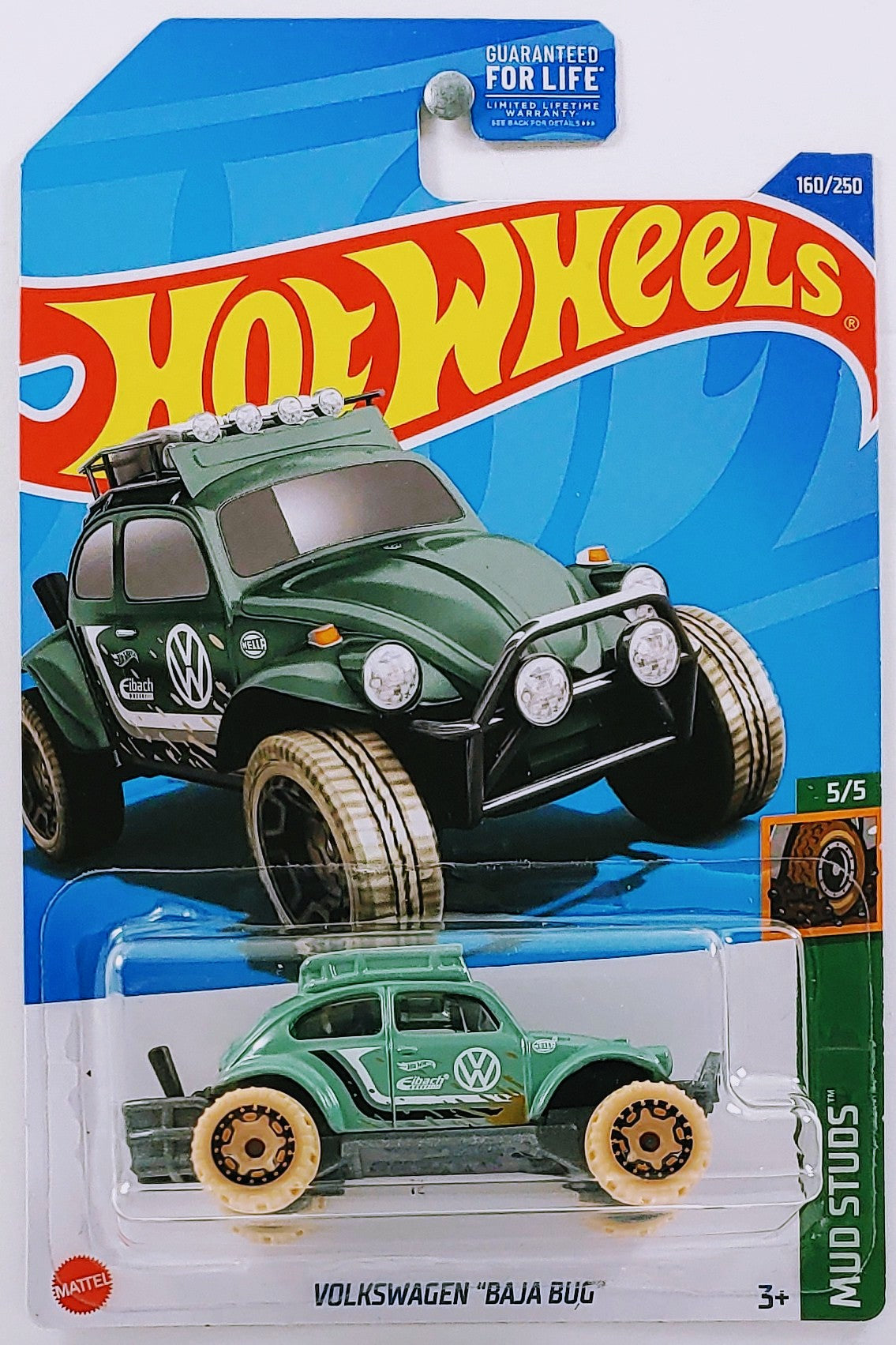 Hot Wheels 2022 - Collector # 160/250 - Mud Studs 5/5 - Volkswagen "Baja Bug" - Pale Green - USA