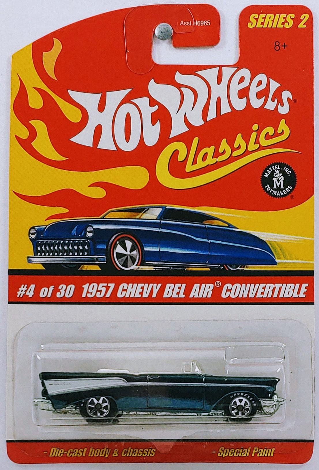 Hot Wheels 2006 - Classics Series 2 # 04/30 - 1957 Chevy Bel Air Convertible - Spectraflame Black - 7 Spokes with Goodyear Tires - Metal/Metal - HWC Rewards Exclusive