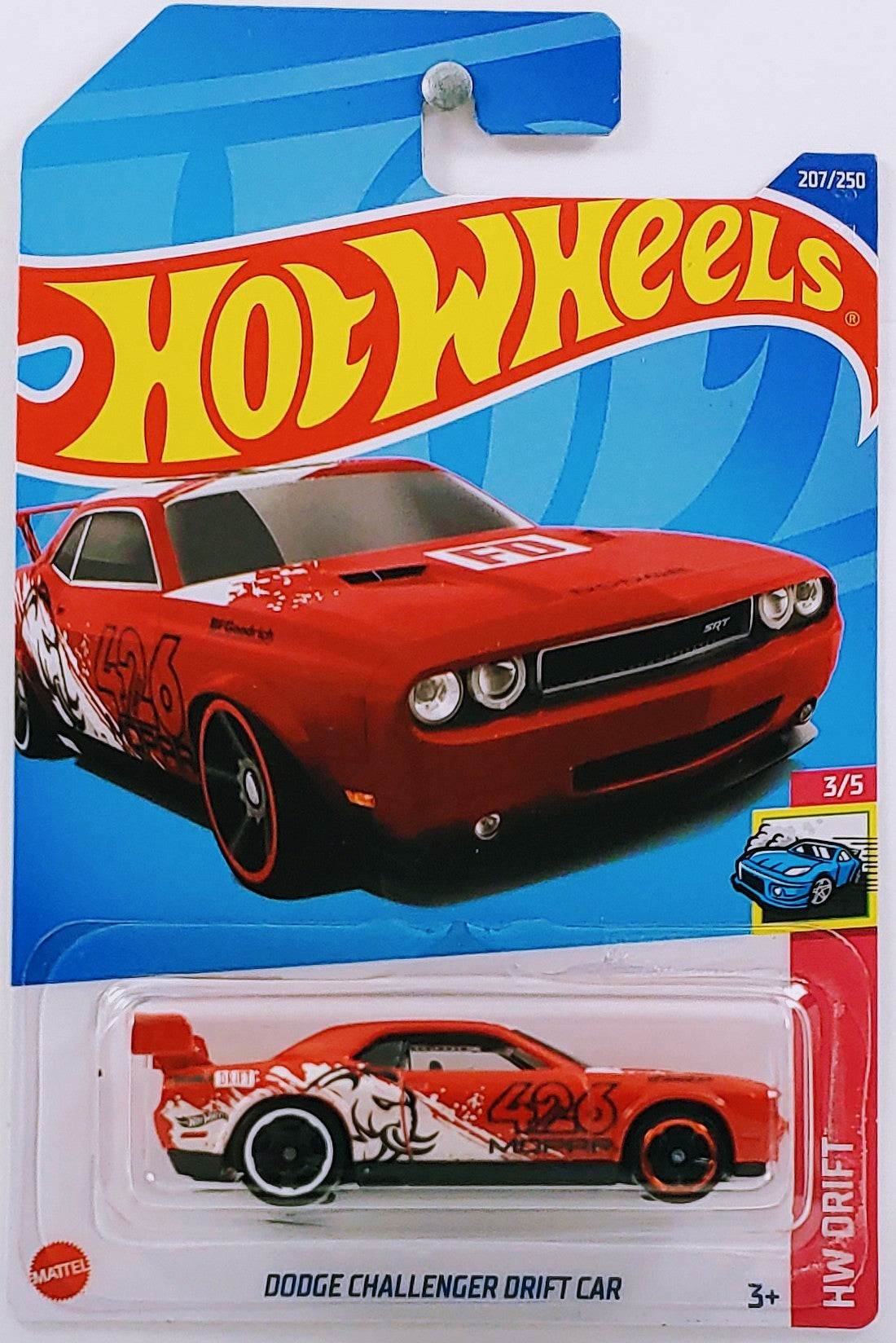 Hot Wheels 2022 - Collector # 207/250 - HW Drift 3/5 - Dodge Challenger Drift Car - Red / 426 MOPAR - IC