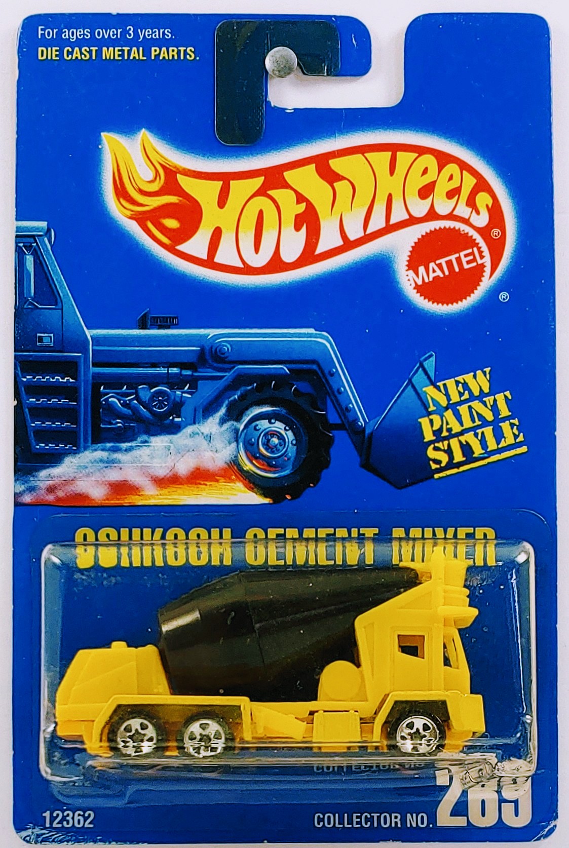 Hot Wheels 1995 - Collector # 269 - Oshkosh Cement Mixer - Yellow & Black - 5 Spokes - USA