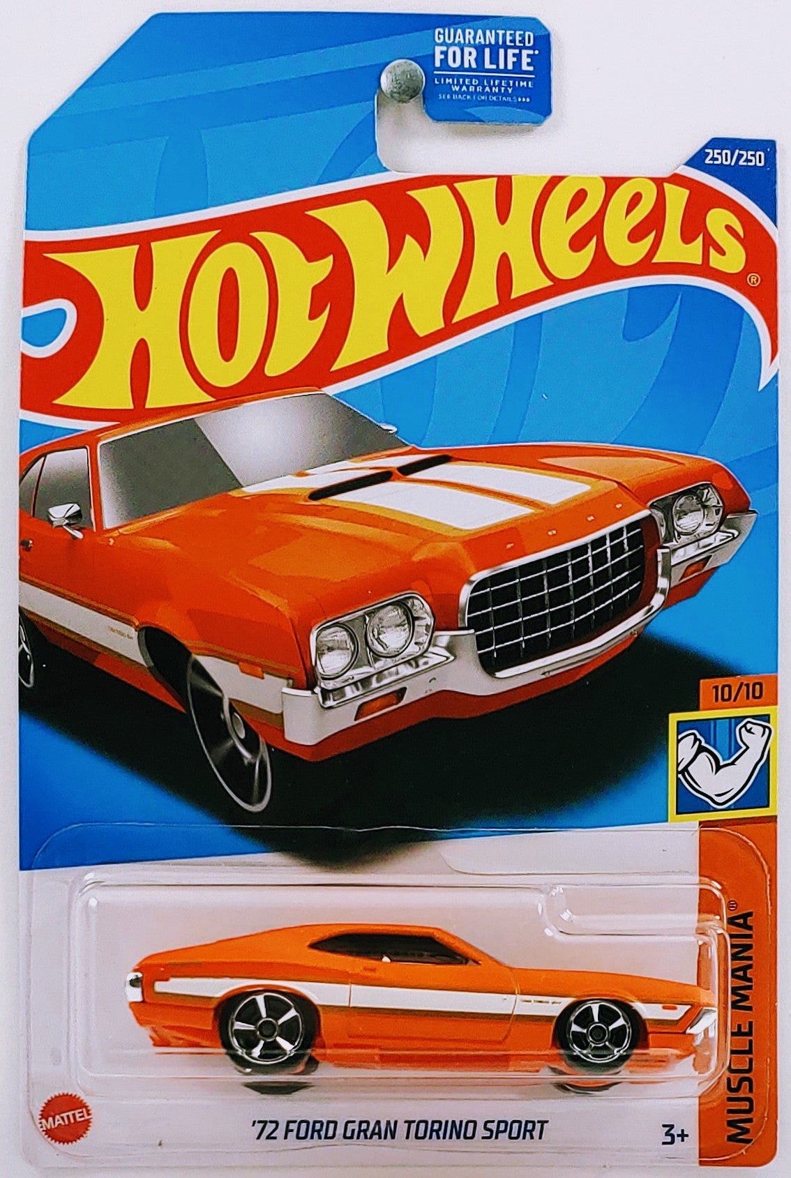 Hot Wheels 2022 - Collector # 250/250 - Muscle Mania 10/10 - '72 Ford Gran Torino Sport - Orange - USA