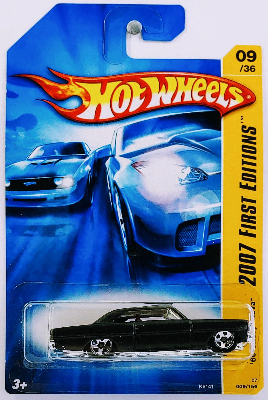 Hot Wheels 2007 - Collector # 009/156 - First Editions 9/36 - '66 Chevy Nova - Matte Black - 5 Spokes - Chrome Base - IC