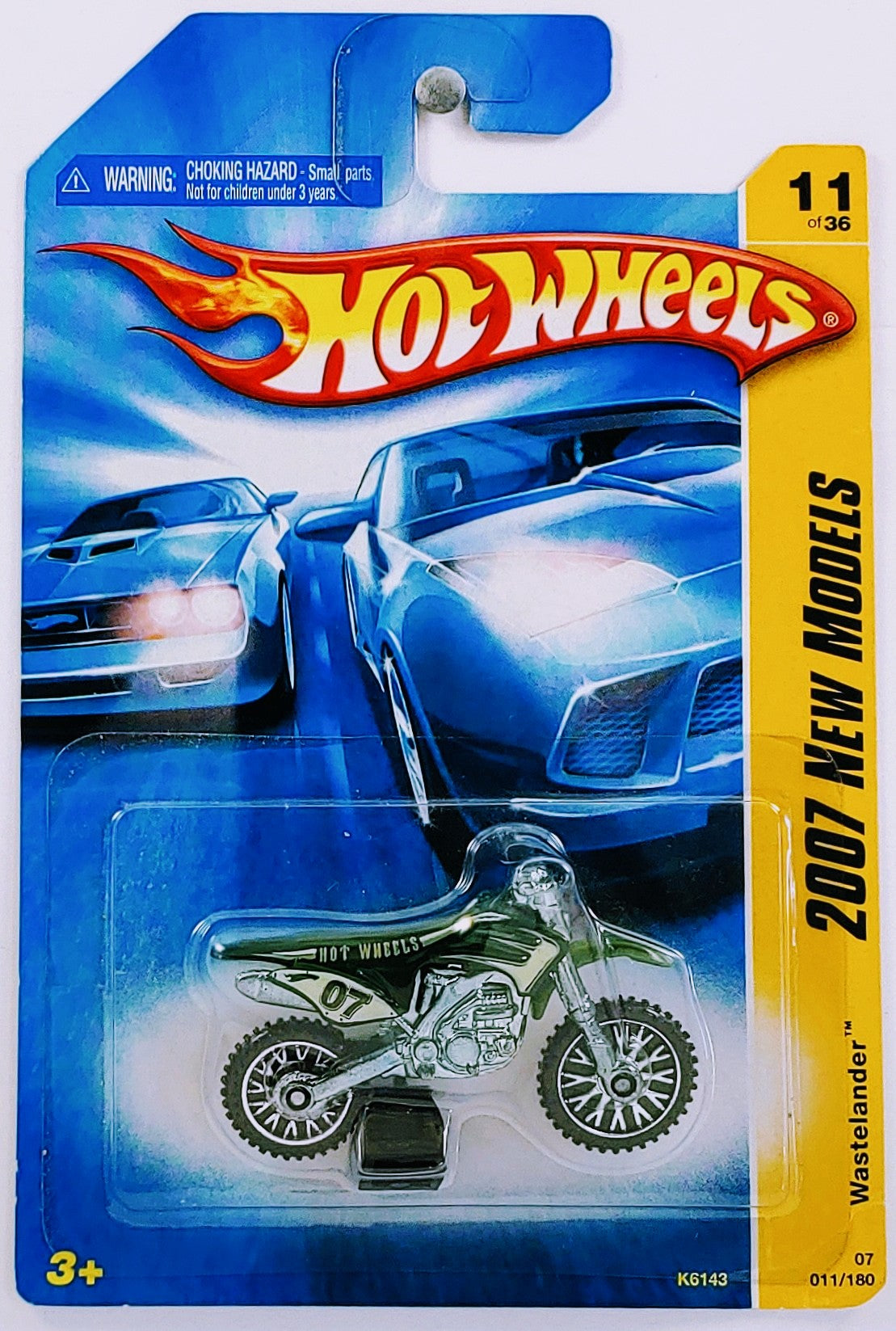 Hot Wheels 2007 - Collector # 011/180 - New Models 11/36 - Wastelander (Dirt Bike, Motorcycle) - Green - Chrome Spoked Wheels - USA Card Molded Blister