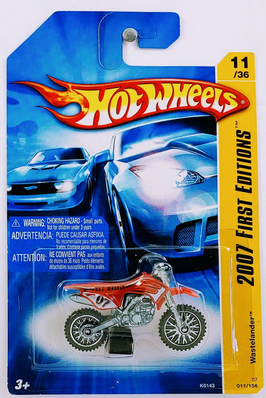 Hot Wheels 2007 - Collector # 011/156 - First Editions 11/36 - Wastelander (Dirt Bike, Motorcycle) - Red - Chrome Spoked Wheels - International Molded